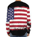 Grunge American Flag Print Long Sleeve Baseball Jersey