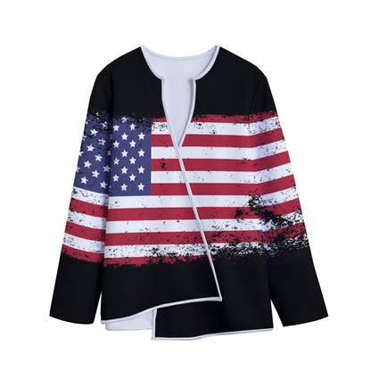 Grunge American Flag Print Long Sleeve Short Coat