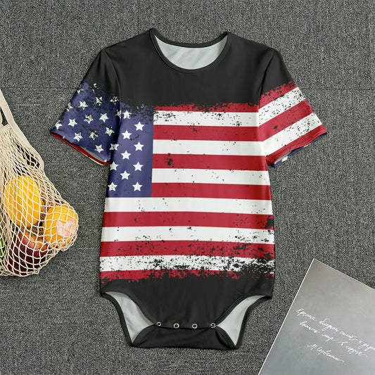 Grunge American Flag Print Men's Bodysuit