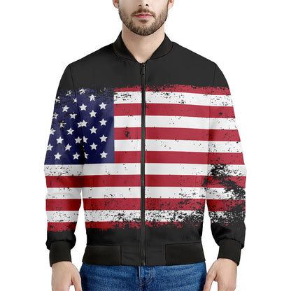 Grunge American Flag Print Men's Bomber Jacket