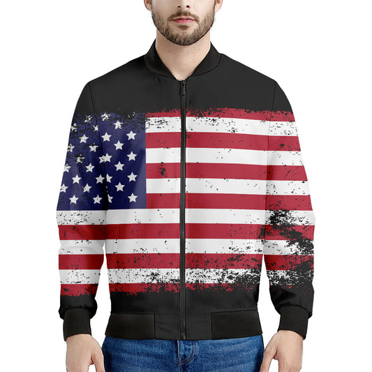 Grunge American Flag Print Men's Bomber Jacket
