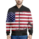 Grunge American Flag Print Men's Bomber Jacket