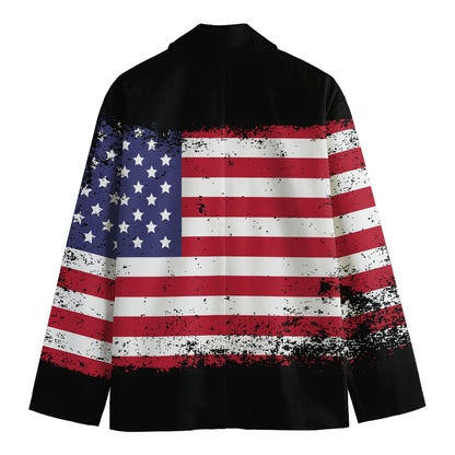 Grunge American Flag Print Men's Cotton Blazer