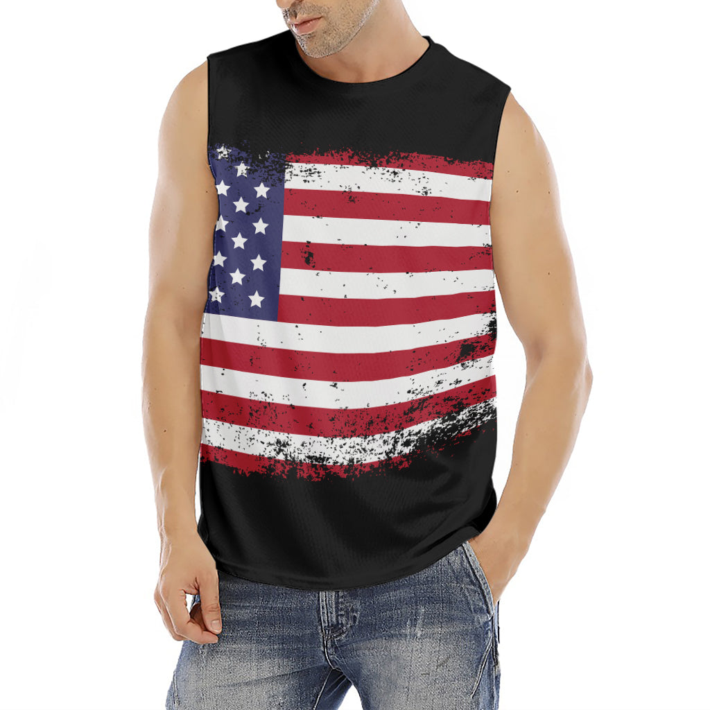 Grunge American Flag Print Men's Fitness Tank Top