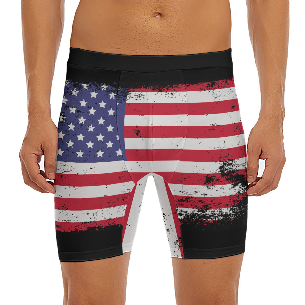Grunge American Flag Print Men's Long Boxer Briefs