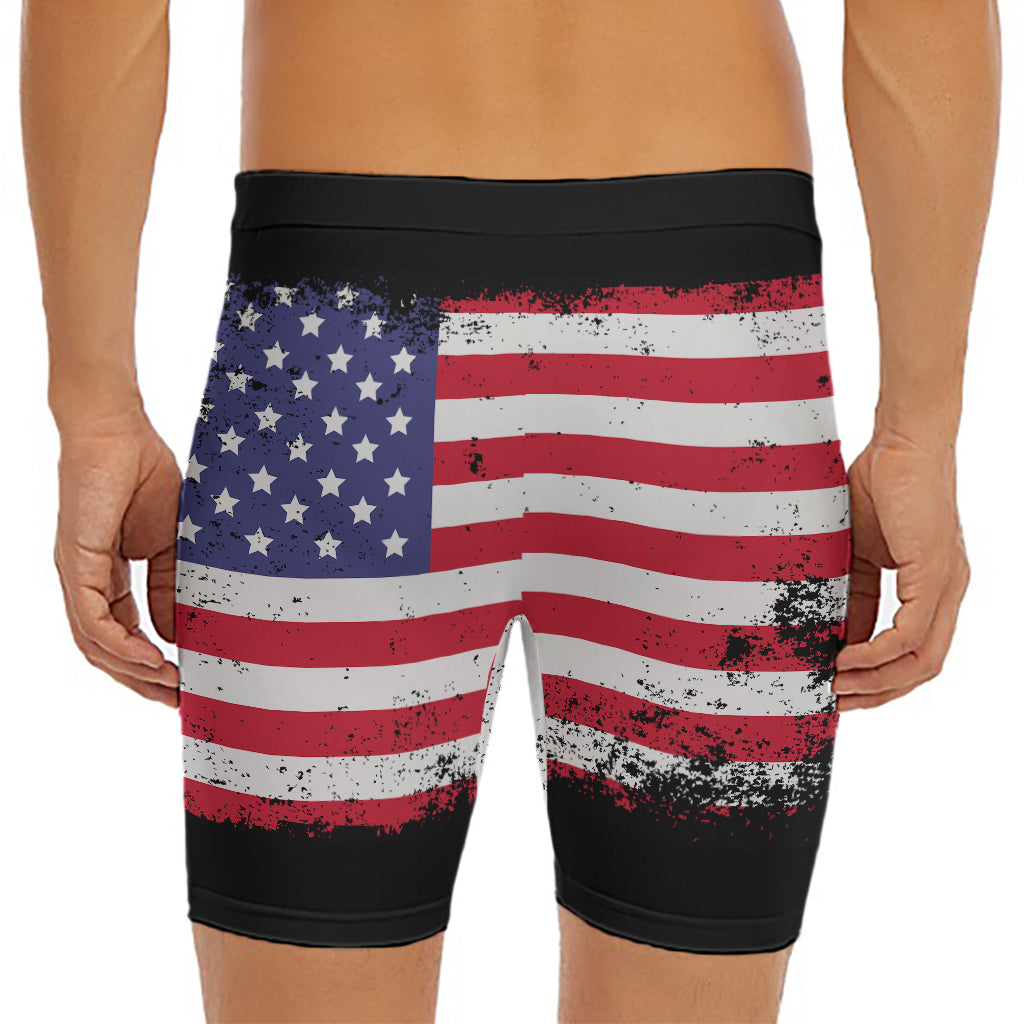 Grunge American Flag Print Men's Long Boxer Briefs