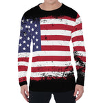 Grunge American Flag Print Men's Long Sleeve T-Shirt