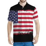 Grunge American Flag Print Men's Polo Shirt