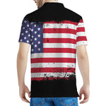 Grunge American Flag Print Men's Polo Shirt