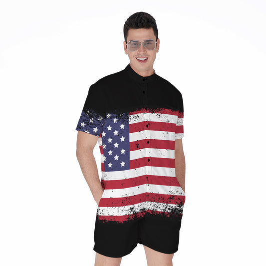 Grunge American Flag Print Men's Rompers
