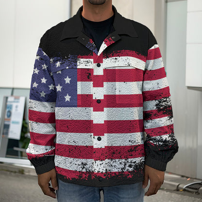 Grunge American Flag Print Men's Shirt Jacket