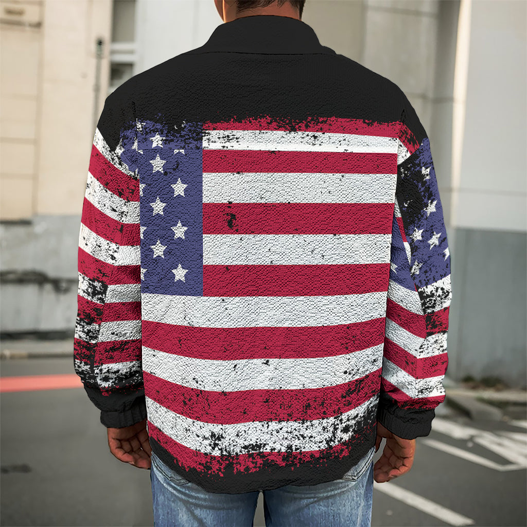 Grunge American Flag Print Men's Shirt Jacket