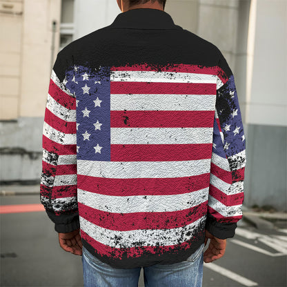 Grunge American Flag Print Men's Shirt Jacket