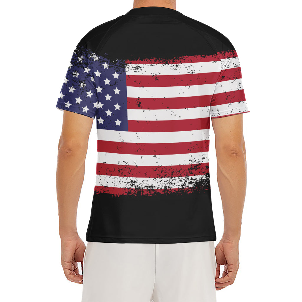 Grunge American Flag Print Men's Short Sleeve Rash Guard