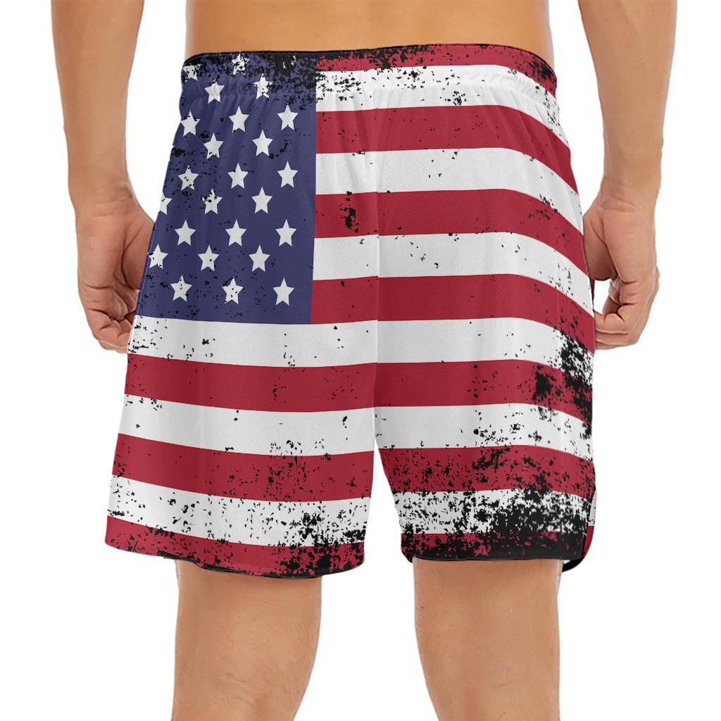 Grunge American Flag Print Men's Split Running Shorts