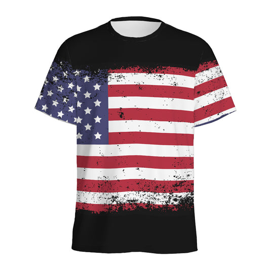 Grunge American Flag Print Men's Sports T-Shirt