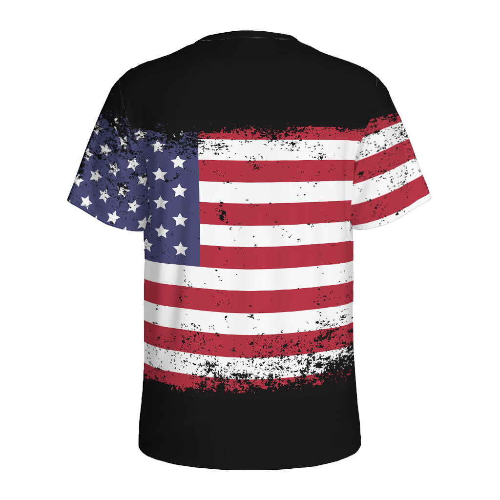 Grunge American Flag Print Men's Sports T-Shirt