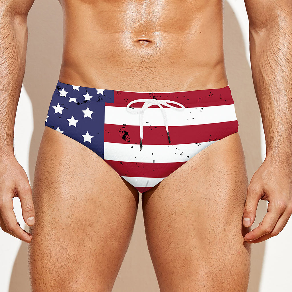 Grunge American Flag Print Men's Swim Briefs
