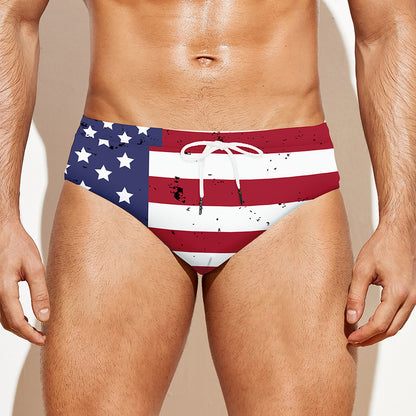 Grunge American Flag Print Men's Swim Briefs