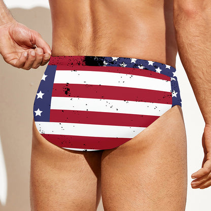 Grunge American Flag Print Men's Swim Briefs