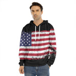 Grunge American Flag Print Men's Velvet Pullover Hoodie