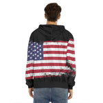 Grunge American Flag Print Men's Velvet Pullover Hoodie