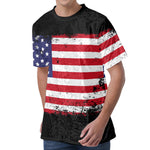 Grunge American Flag Print Men's Velvet T-Shirt