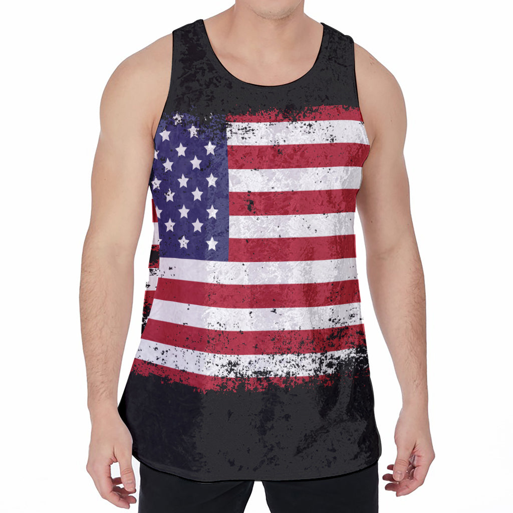 Grunge American Flag Print Men's Velvet Tank Top