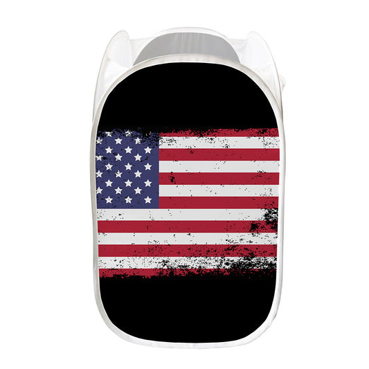 Grunge American Flag Print Mesh Laundry Hamper