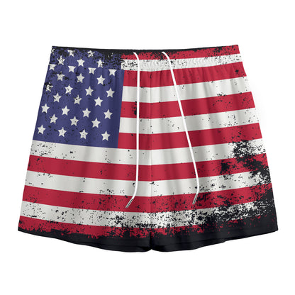 Grunge American Flag Print Mesh Shorts