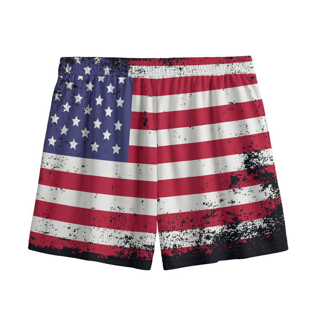 Grunge American Flag Print Mesh Shorts