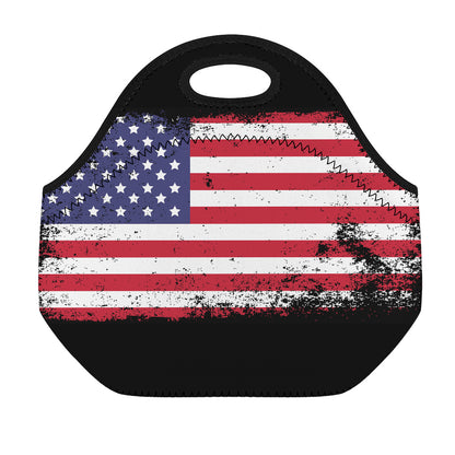 Grunge American Flag Print Neoprene Lunch Bag