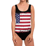 Grunge American Flag Print One Piece Swimsuit