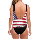 Grunge American Flag Print One Piece Swimsuit