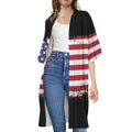 Grunge American Flag Print Open Front Beach Cover Up