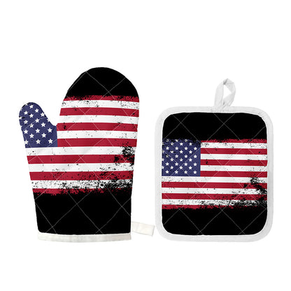 Grunge American Flag Print Oven Mitt And Pot Holder Set