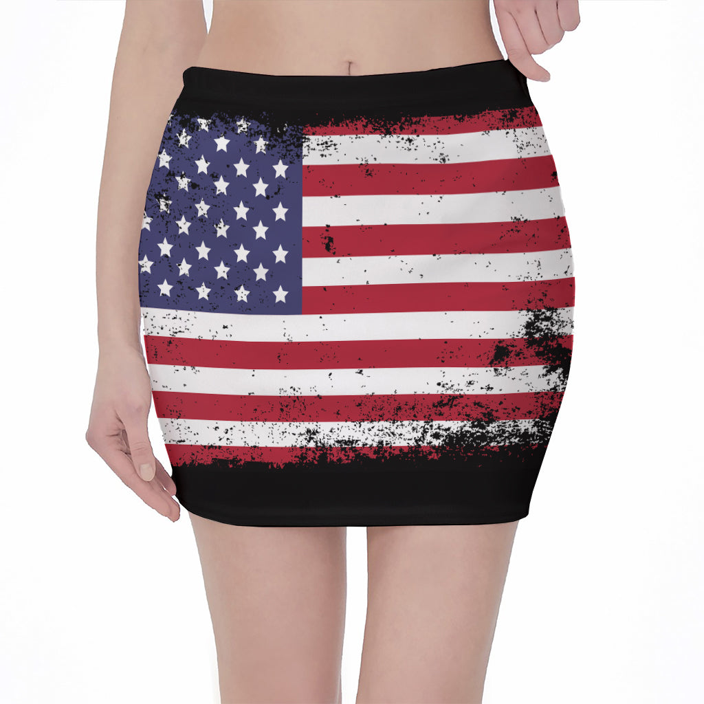 Grunge American Flag Print Pencil Mini Skirt