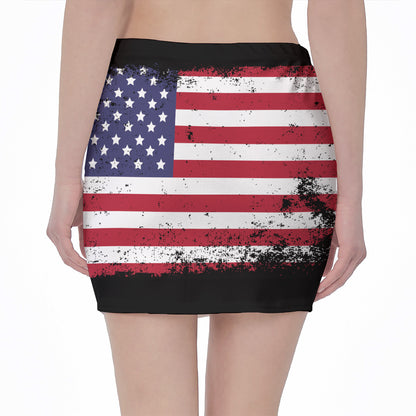 Grunge American Flag Print Pencil Mini Skirt