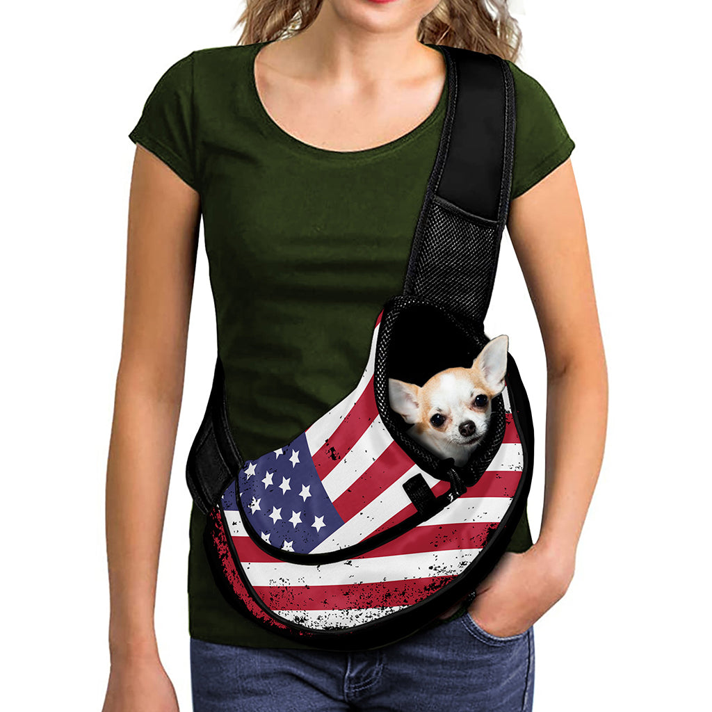 Grunge American Flag Print Pet Sling Carrier