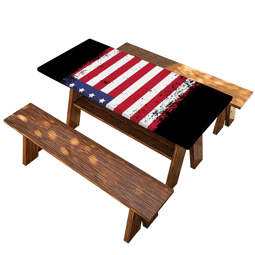 Grunge American Flag Print Picnic Table Cover