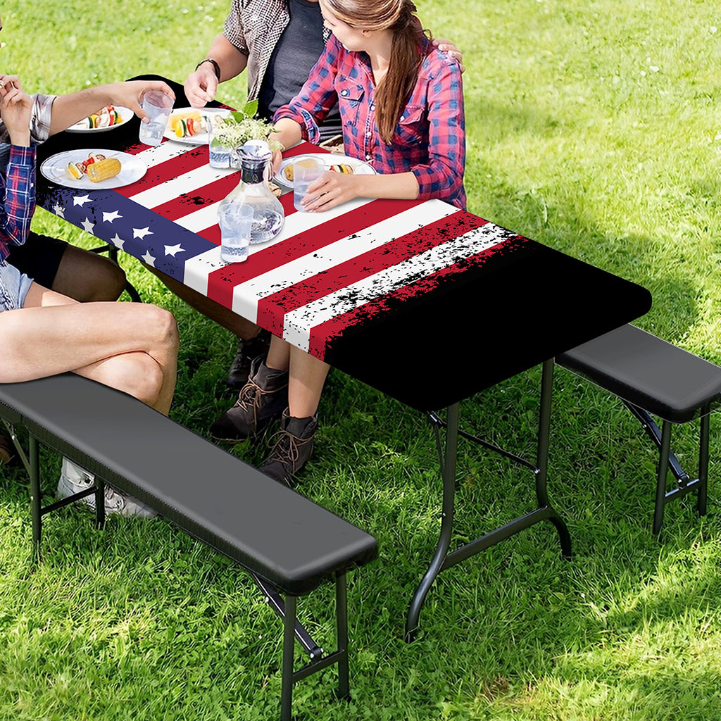 Grunge American Flag Print Picnic Table Cover