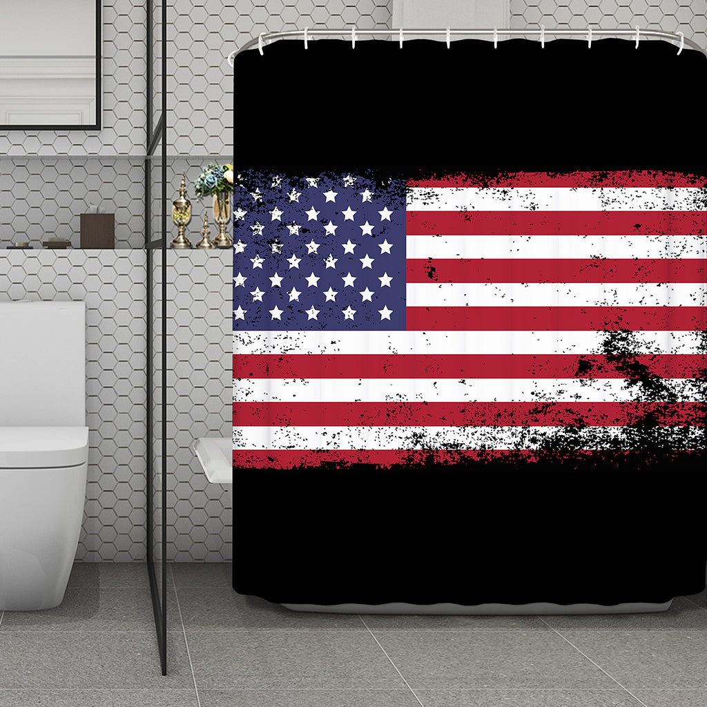 Grunge American Flag Print Polyester Shower Curtain