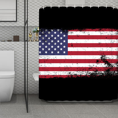 Grunge American Flag Print Polyester Shower Curtain