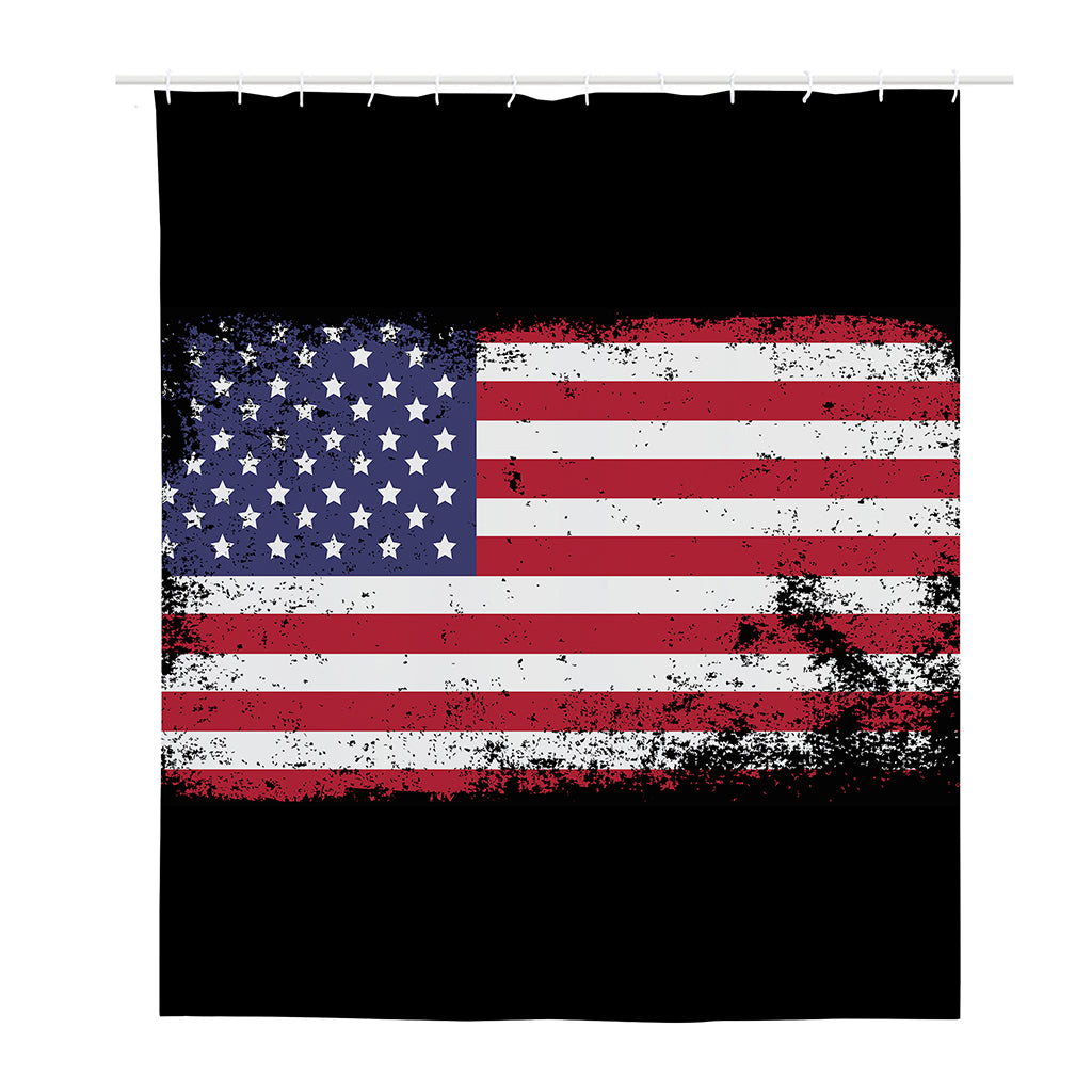 Grunge American Flag Print Polyester Shower Curtain