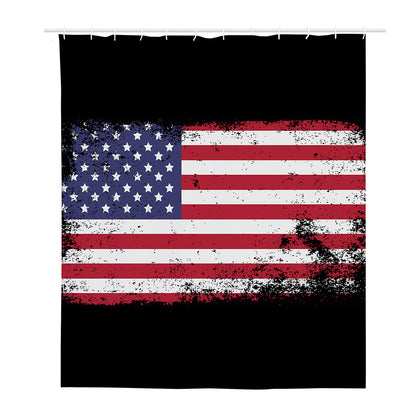 Grunge American Flag Print Polyester Shower Curtain
