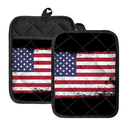 Grunge American Flag Print Pot Holders With Pocket