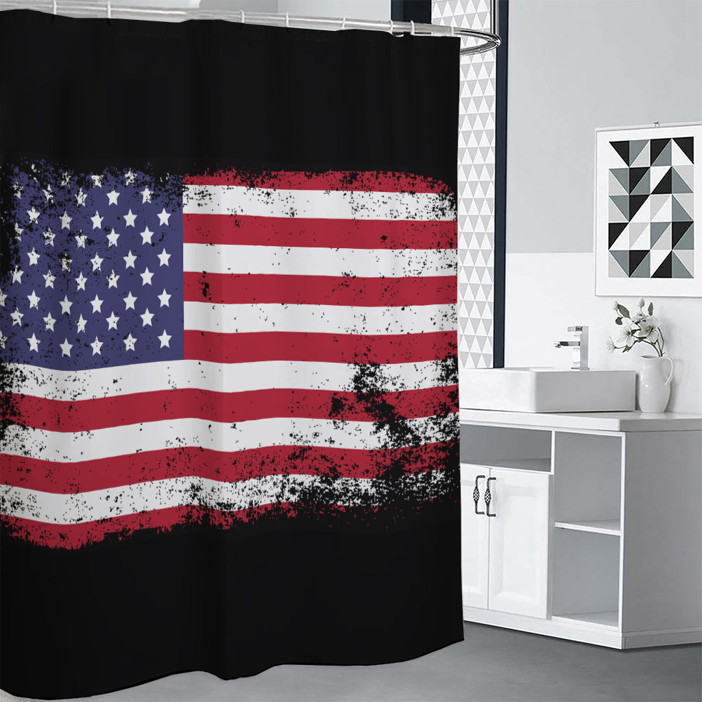 Grunge American Flag Print Premium Shower Curtain