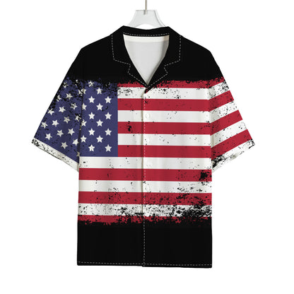 Grunge American Flag Print Rayon Hawaiian Shirt