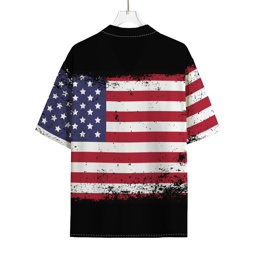 Grunge American Flag Print Rayon Hawaiian Shirt