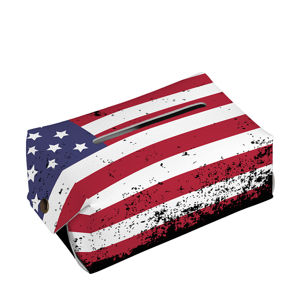 Grunge American Flag Print Rectangle Tissue Box Cover